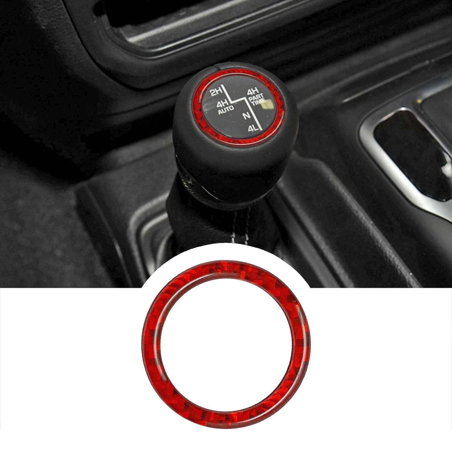 Anel de Decoração Câmbio 4WD Fibra de Carbono Vermelho para Jeep Wrangler JL JLU 2018-2021 - RUIANTE