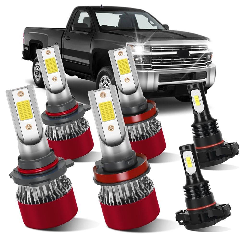 Kit 6 Lâmpadas LED Chevrolet Silverado 2500/3500HD 2015-2019: Farol Alto/Baixo/Neblina 800% Mais Brilho