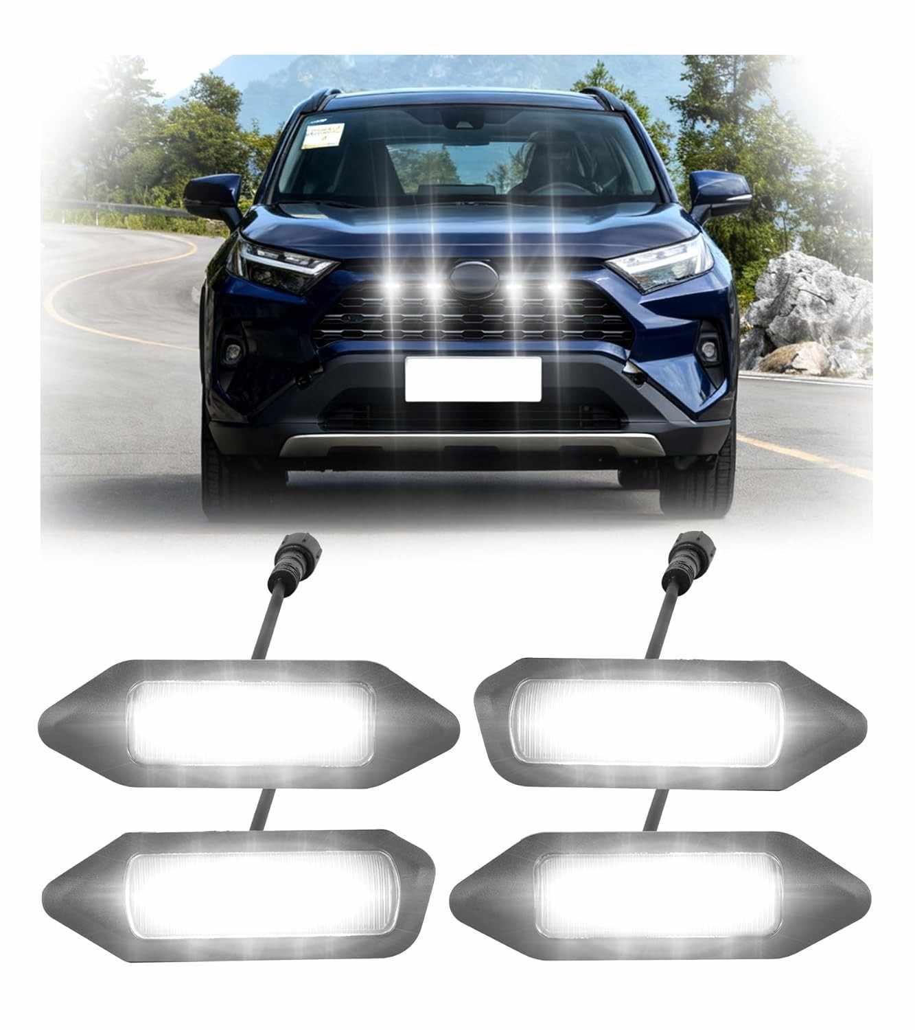 Luzes de Grade LED Brancas para Toyota RAV4 5ª Geração (2019-2025) - Estilo Raptor e Segurança