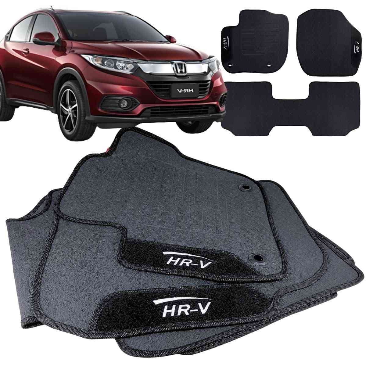 Jogo de Tapetes Borracha Honda HRV 2019-2022: Proteção Impermeável com Logo Bordado e Design Personalizado (3 Peças)