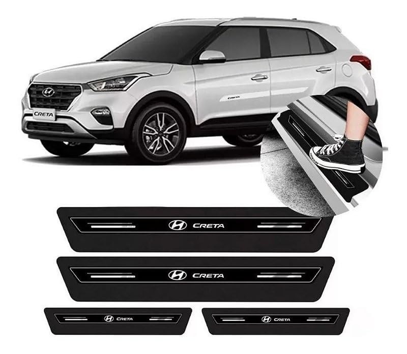 Kit 8 Peças Soleira Platinum Resinada Preta para Hyundai Creta 2015-2021