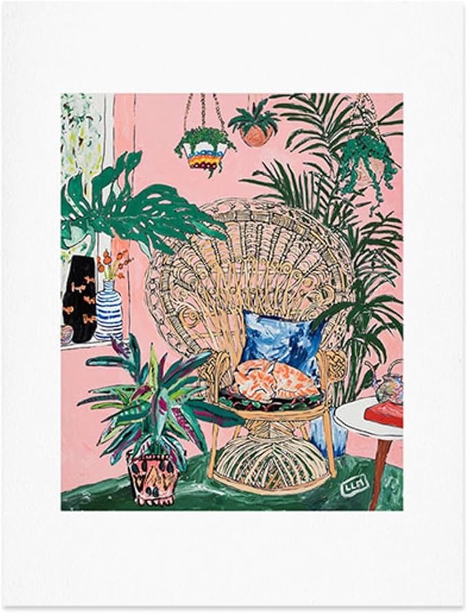 Society6 Impressão de arte 2021, 45,72 cm x 60,96 cm, Lara Lee Meintjes California Poppy and Wildflower Bouquet em esmeralda com tigres