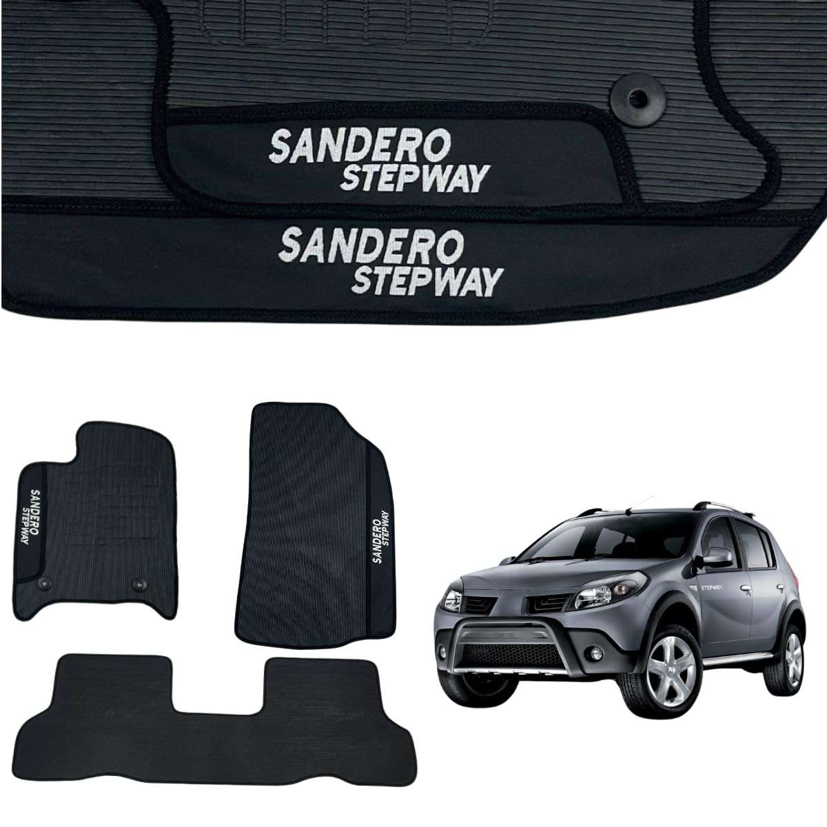 Jogo de Tapetes Automotivos Emborrachados Sandero Stepway 2008-2022 (3 Peças) - Proteção e Estilo