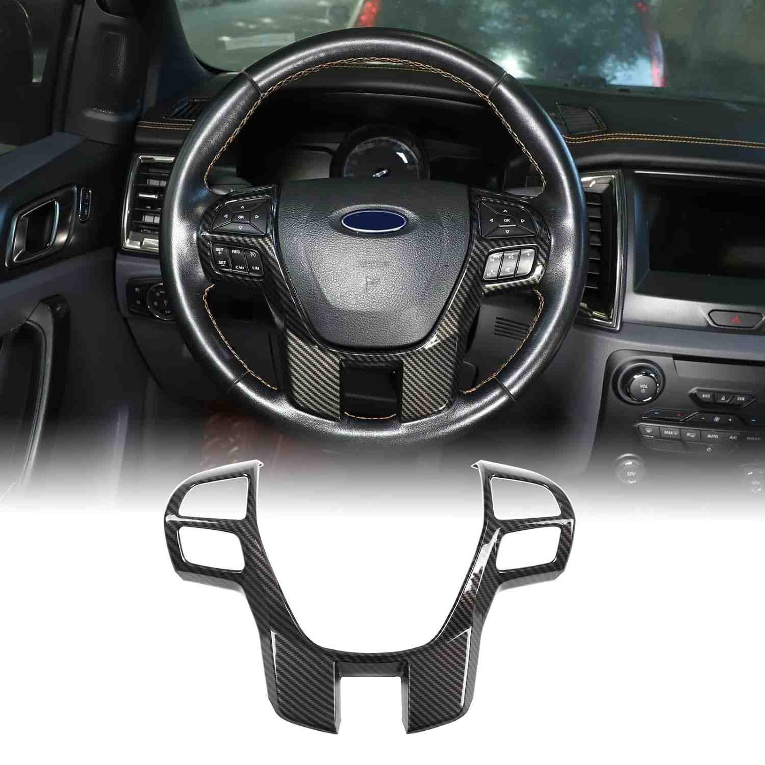 Capa Acabamento Volante Fibra de Carbono para Ford Ranger/Everest 2015-2022 - Proteção e Estilo Premium