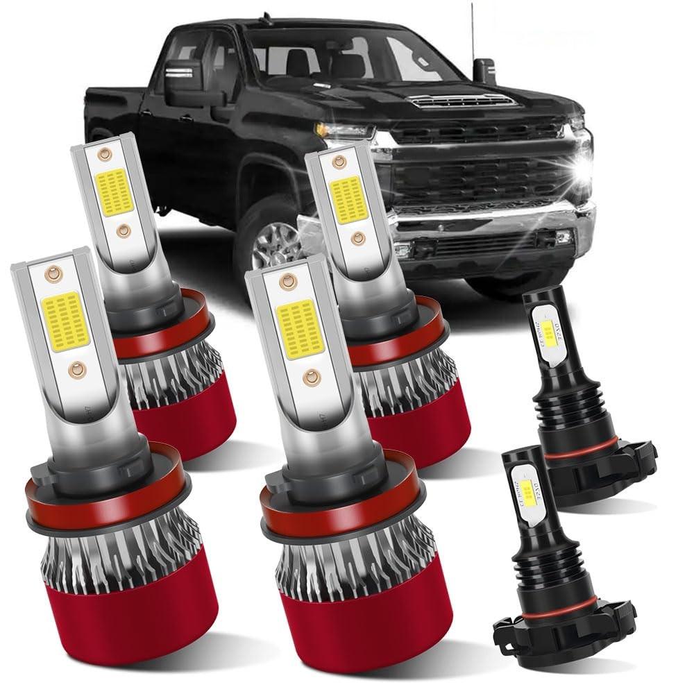 Kit 6 Lâmpadas LED Silverado 1500/2500/3500HD 2022-2023: Farol Alto/Baixo/Neblina 800% Mais Brilho