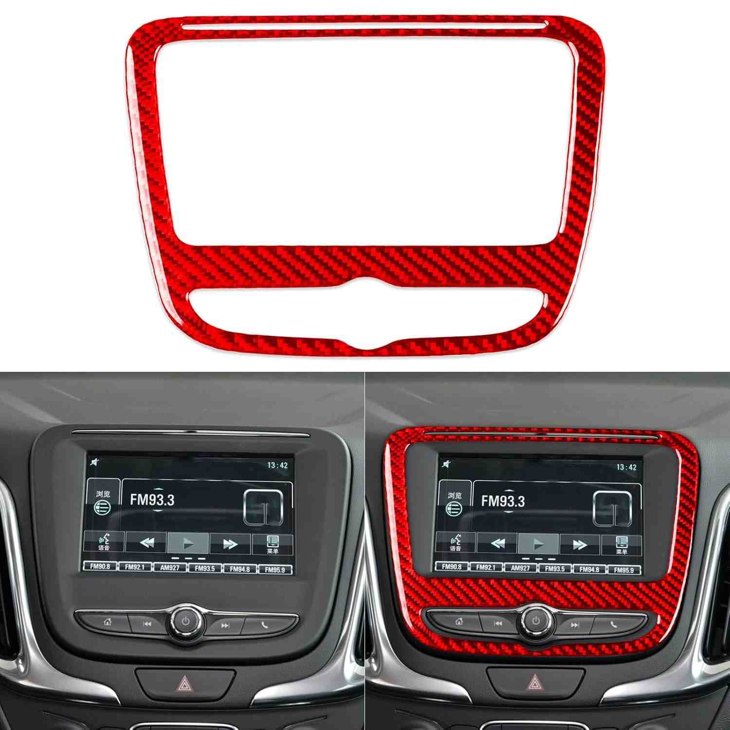Adesivo Fibra de Carbono Vermelho Brilhante para Console Central Chevrolet Equinox 2018-2023