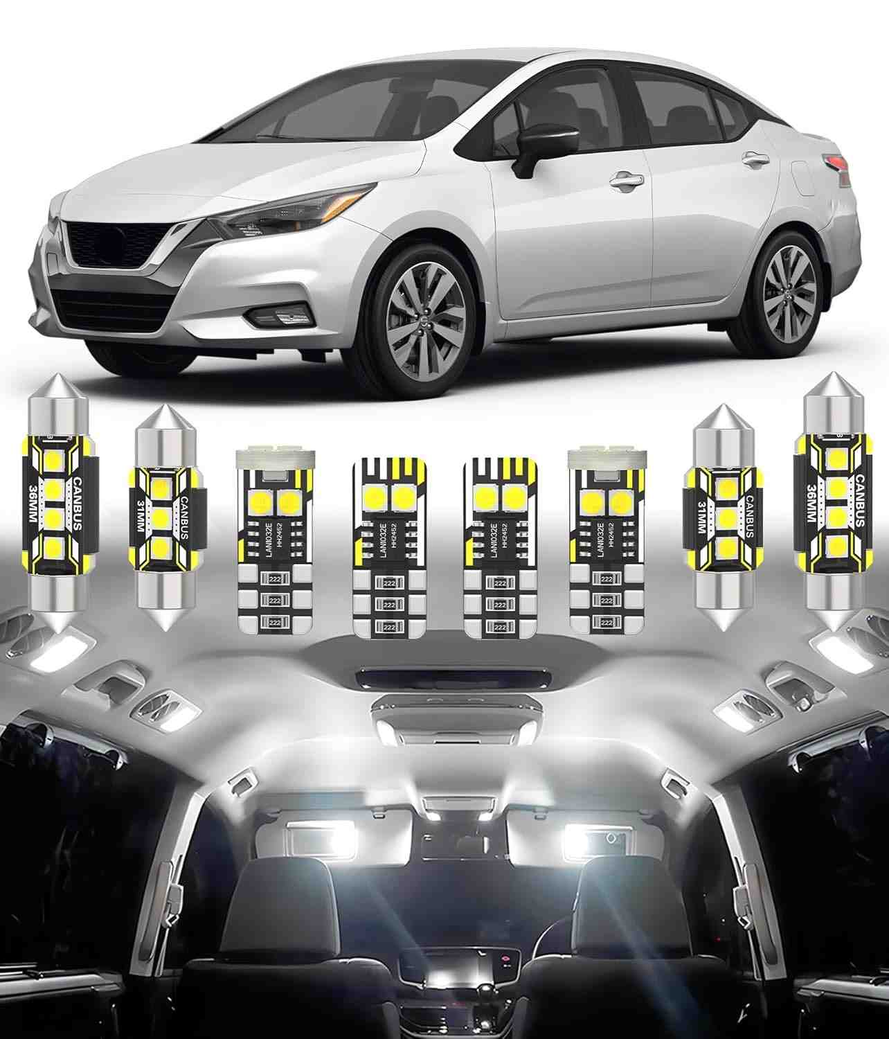 Kit LED Interior Nissan Versa 2013-2023: Iluminação Super Brilhante 6000K (6 Peças)
