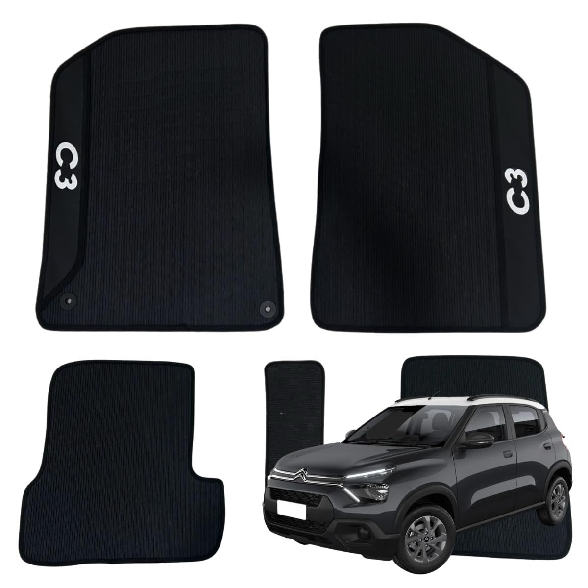 Jogo de Tapetes Borracha 5 Peças Premium para Citroën C3 2023-2026 | Ajuste Perfeito
