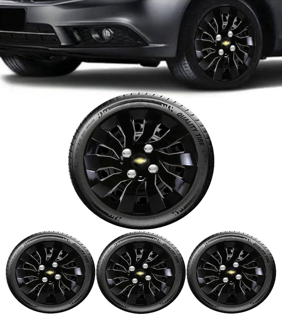 Jogo 4 Calotas Esportivas Street Preto Brilhante Aro 14 Chevrolet Onix (2013-2024)