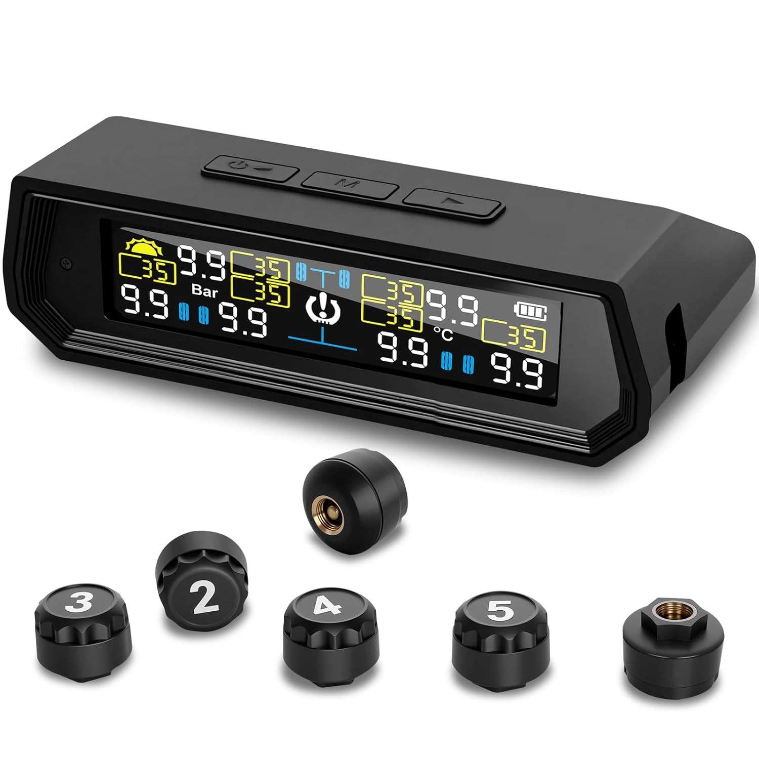 TPMS RV Atualizado 2025: Monitore Pressão de Pneu 0-9,9 Bar (144 PSI) com Alarme Solar e 6 Modos