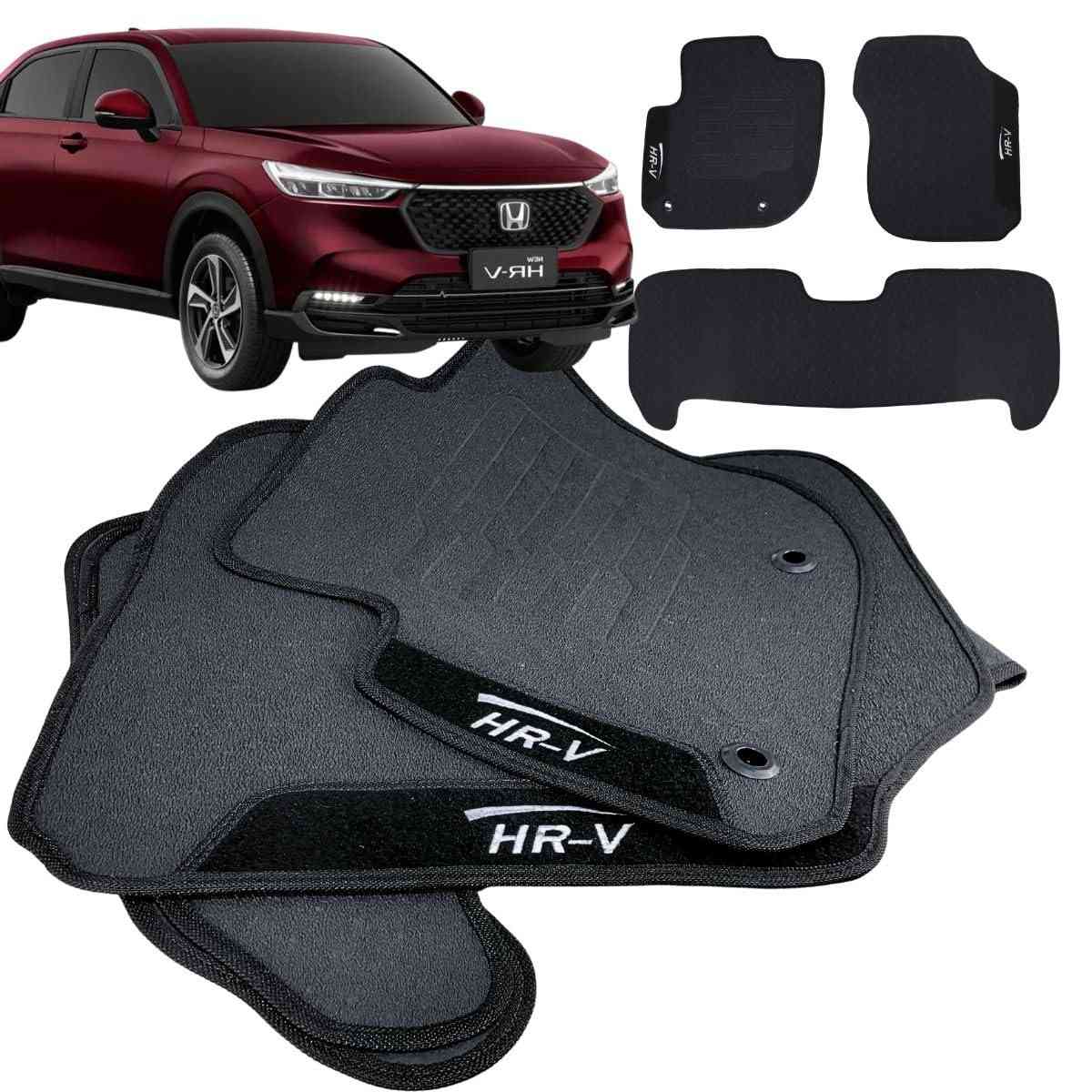 Jogo de Tapetes Borracha Honda HR-V 2023-2025: Proteção Impermeável com Logo Bordado e Traseiro Inteiriço - W8 Acessórios