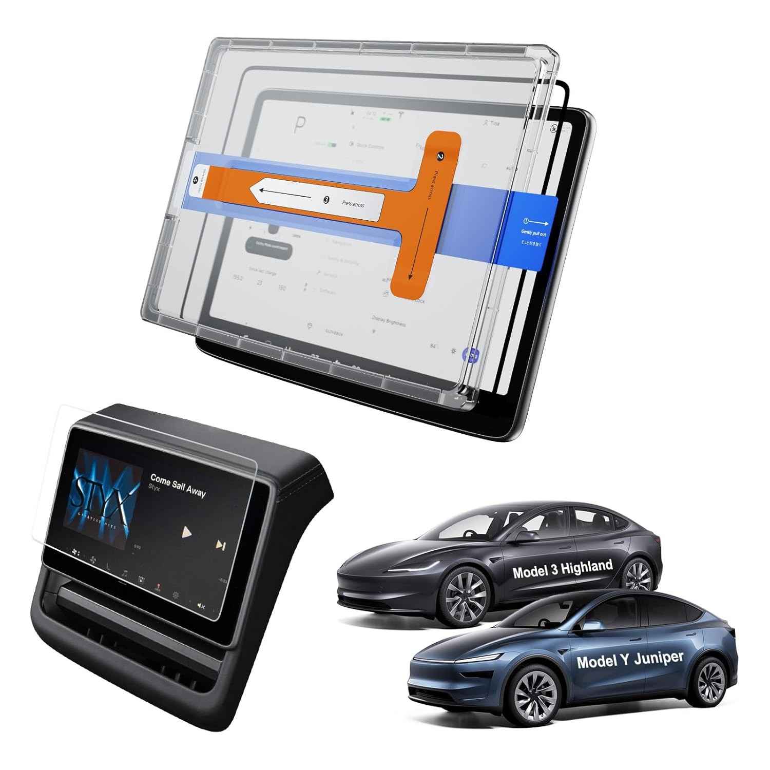 Protetor de Tela Fosco Tesla Model Y Junior (2025-2026) e Model 3 Highland (2024-2025) - Sem Brilho e Impressão Digital | Navegação 15.4" e Tela Traseira 21.3cm