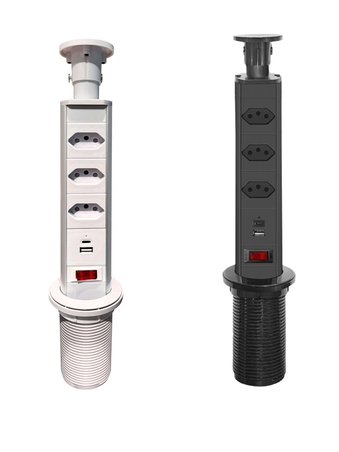 Torre de Tomadas Preta 20A com 3 USB + USB-C Embutir Mesa Escritório
