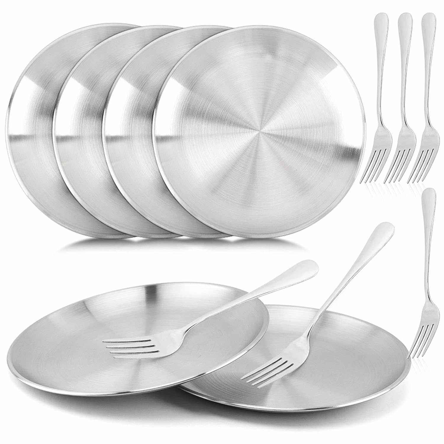 Conjunto de 6 Pratos de Aço Inoxidável 304 - 20cm | Resistentes, Seguros e Reutilizáveis para Crianças e Família