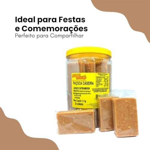 Paçoca Caseira Embalada Individual Pote Com 20un 1,1kg D. Rachid