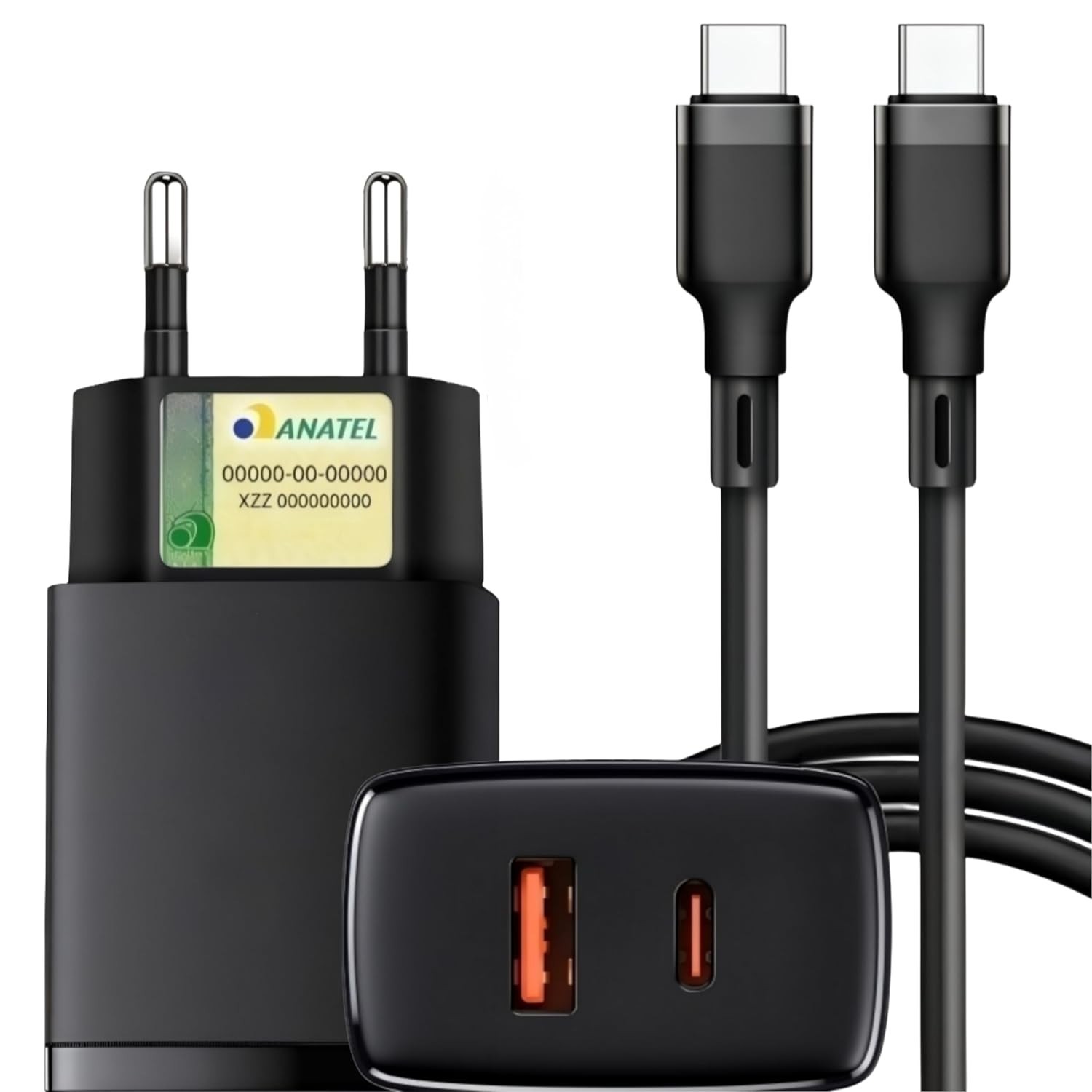 Carregador Turbo 20W Universal: Samsung, Motorola, iPhone 15/16 - Rápido Android/iOS + Cabo USB-C 1m