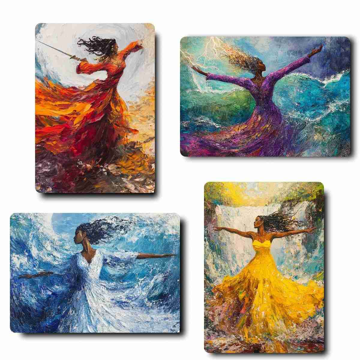 Kit 4 Quadros Orixás Iansã, Oxum, Iemanjá e Nanã - Decoração Sagrada para Umbanda e Candomblé (20x14cm)