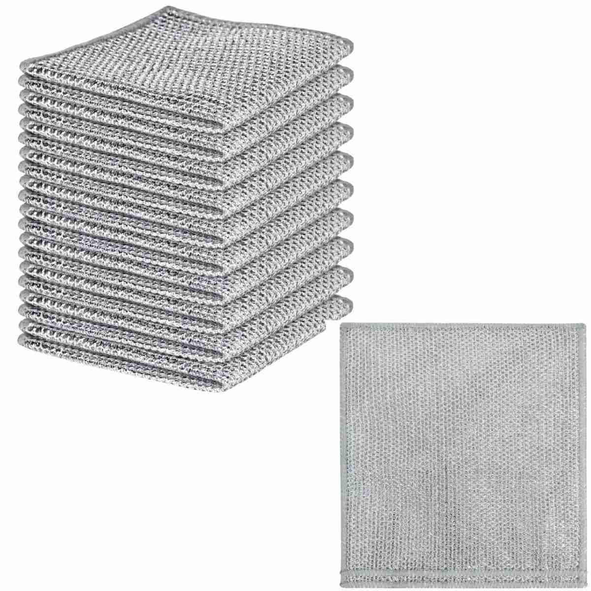 Kit de Panos de Limpeza Metálicos Reutilizáveis 20x20 cm - 10 Unidades | Malha Dupla, Sem Odor, Não Risca
