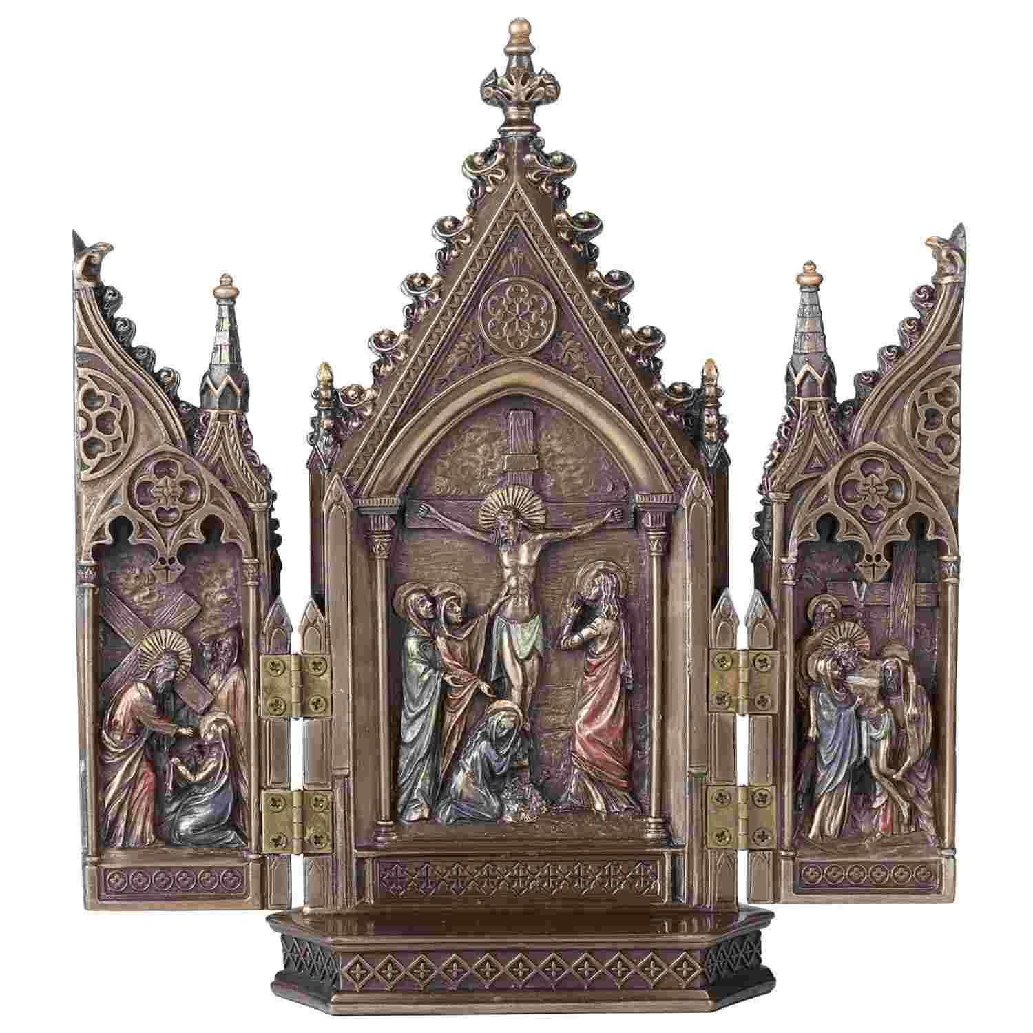 Estatueta Triptych Calvary 21cm Bronze - Decoração Elegante e Clássica