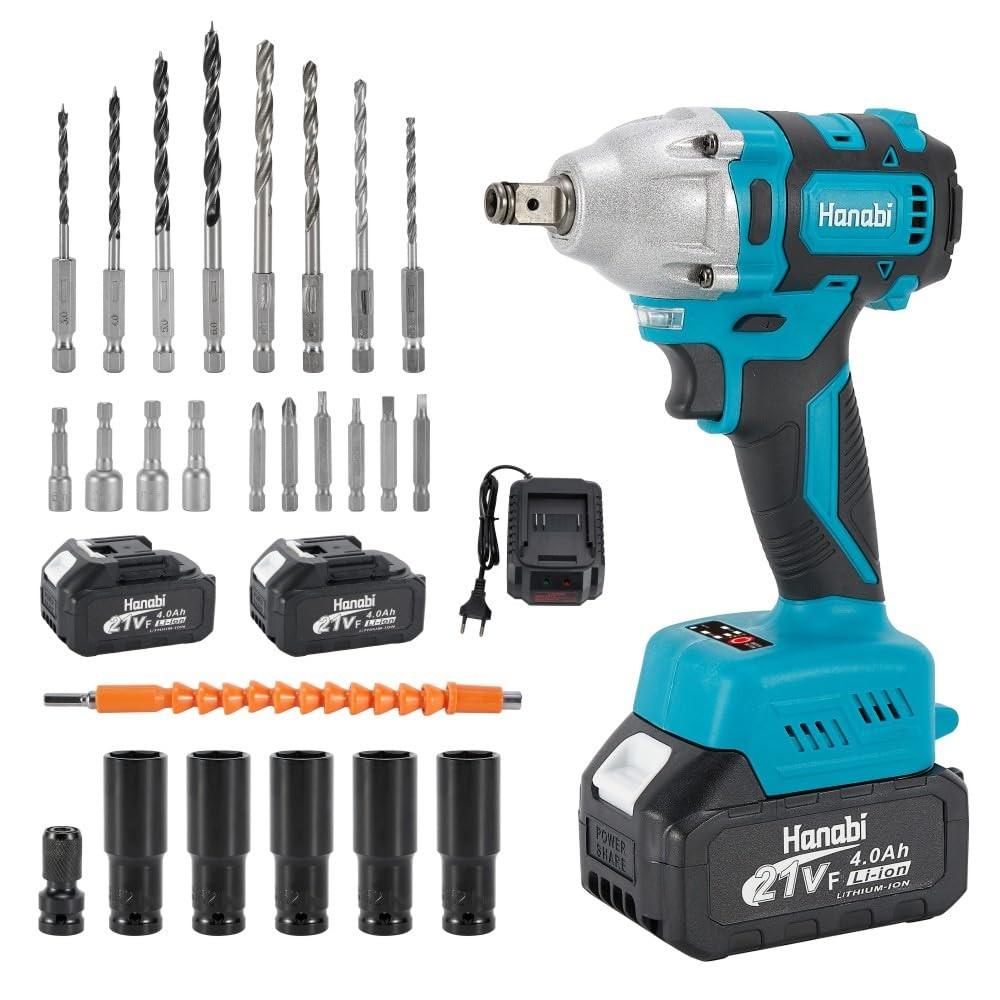 Chave de Impacto Sem Fio 21V Hanabi: Potência 350Nm e Função Furadeira para Trabalhos Intensivos