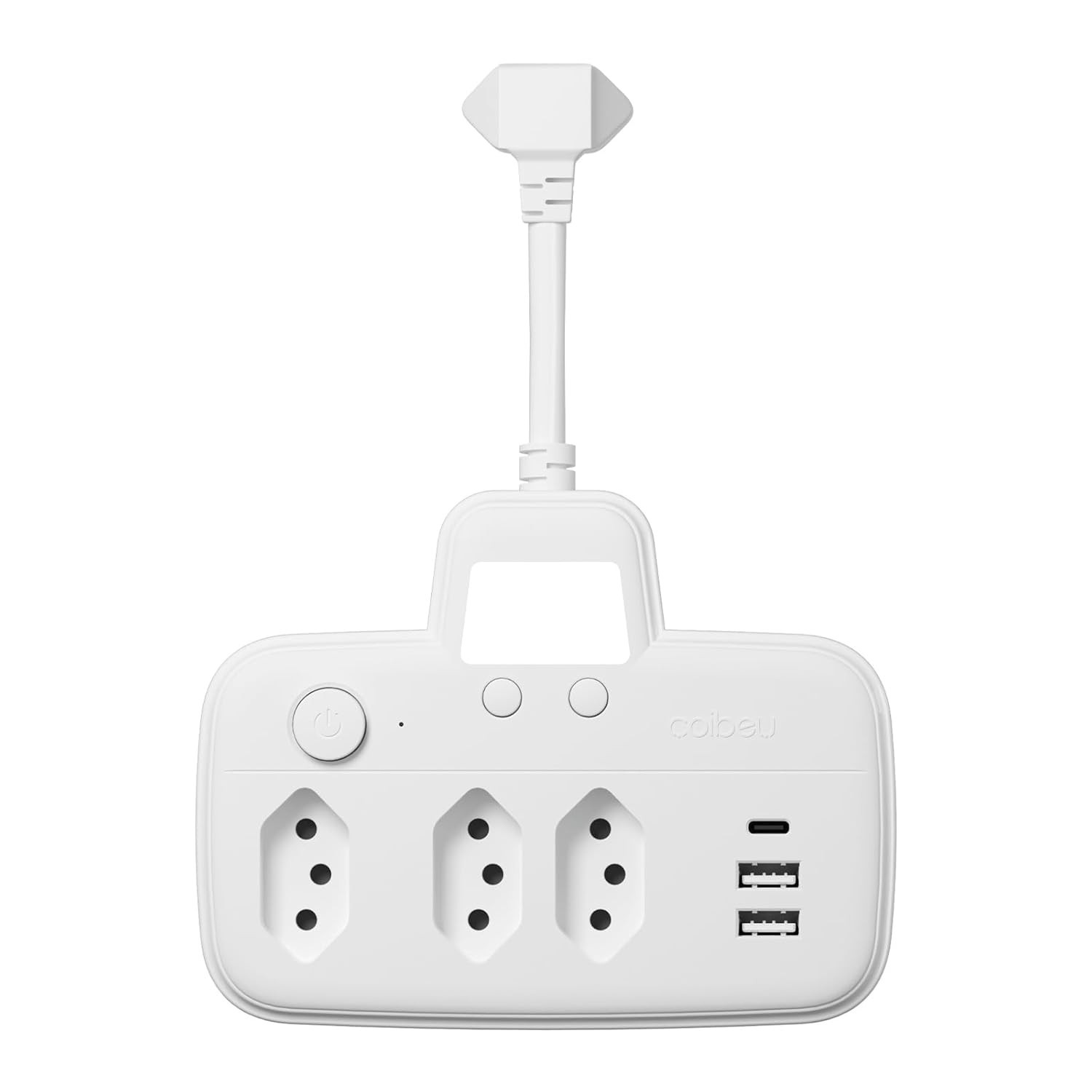 Régua de Energia Inteligente: Extensão Elétrica com 3 Tomadas, 2 USB e 1 USB-C (110-220V, 2200W)