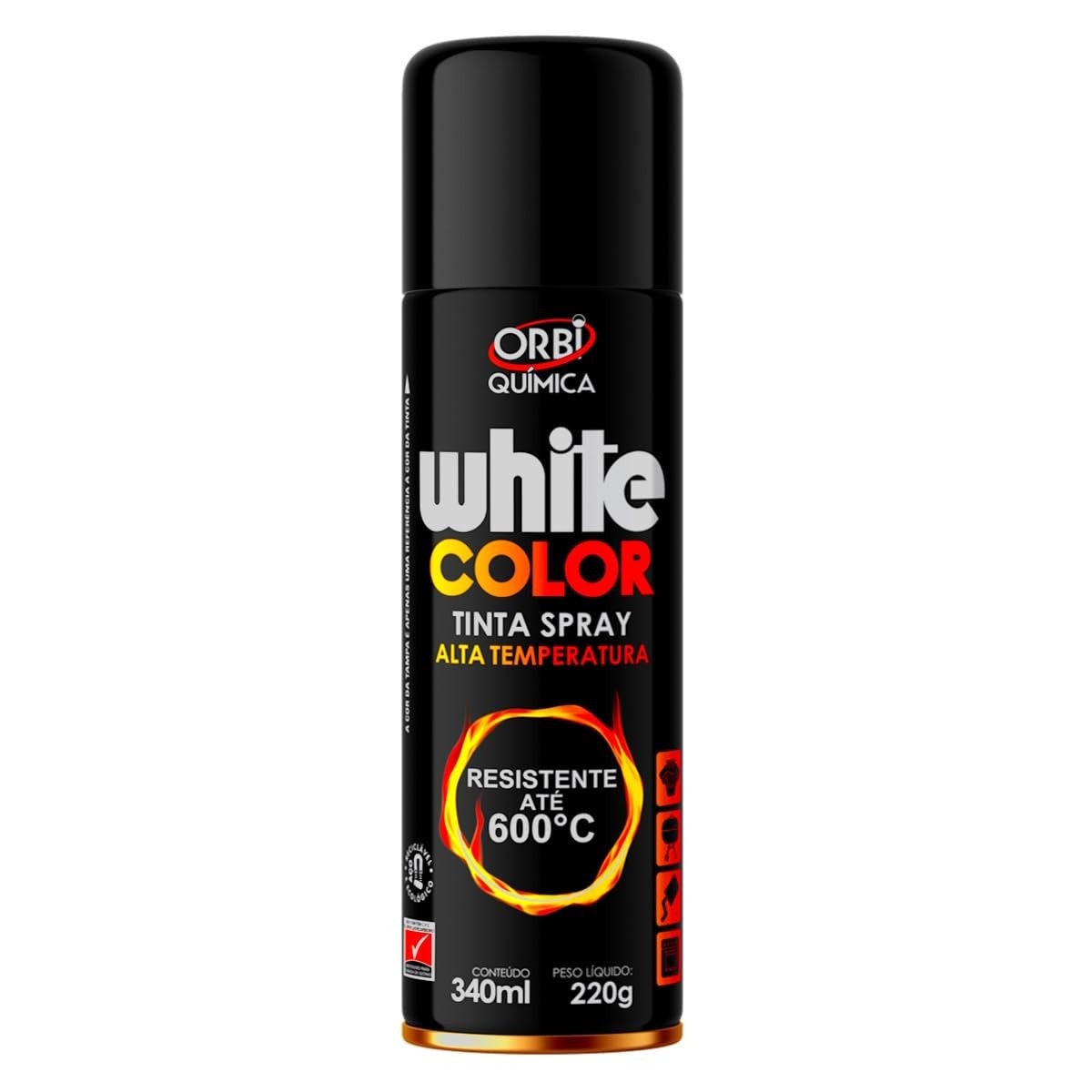Tinta Spray Preto Fosco de Alta Temperatura Até 600ºC Orbi Química 340ml / 220g