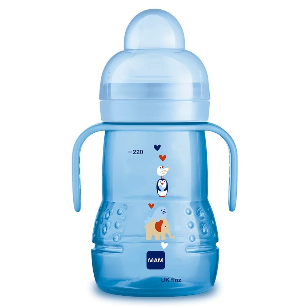 Copo MAM Trainer Azul 220ml - Transição Segura e Divertida para Bebês