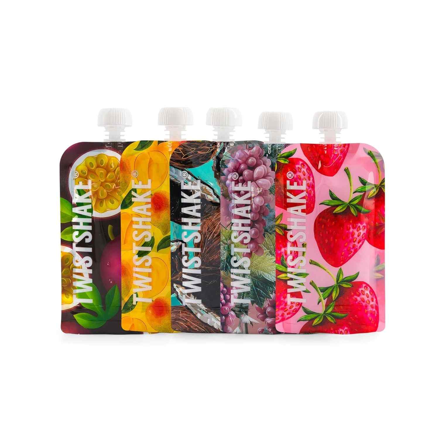 Twistshake Squeeze Bag 5 Unidades 220ml - Frutinhas Coloridas | Pura Conveniência para Bebês