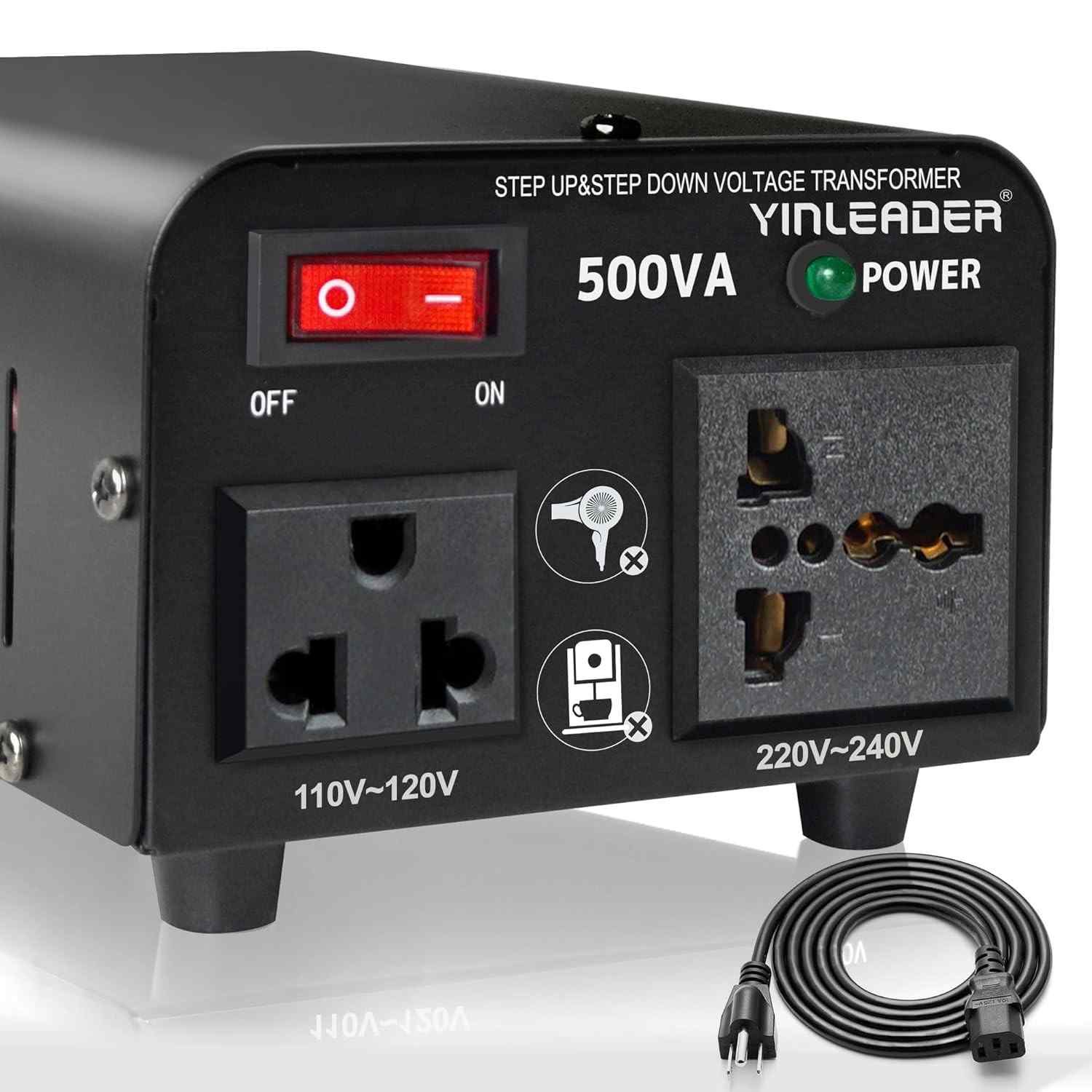 Conversor de Tensão Yinleader 500W: 110V para 220V e 220V para 110V - Energia Confiável em Qualquer Lugar!