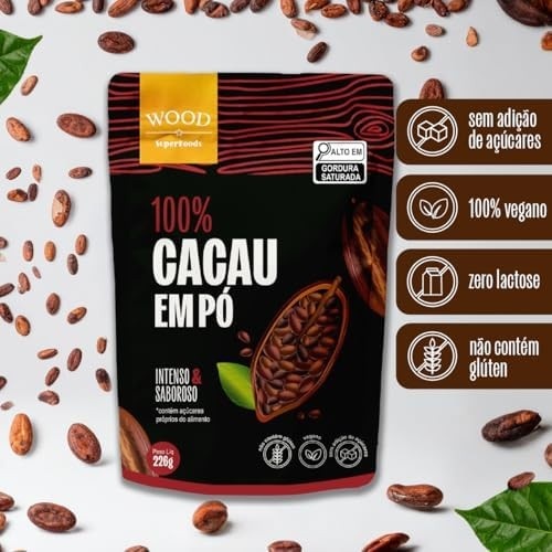 Cacau Em Pó Alcalino Natural 100% Cacau 226g - Wood Superfoods