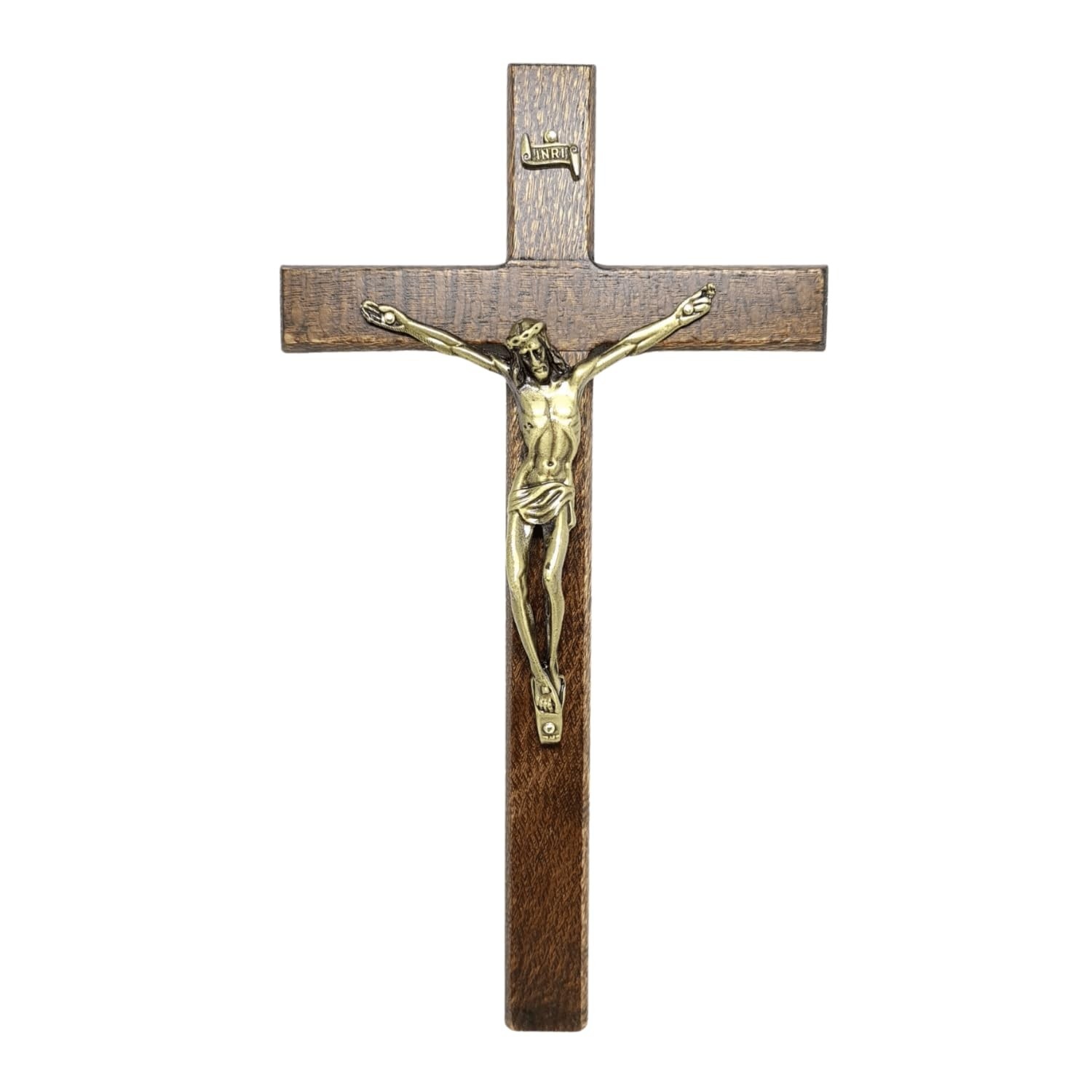 Crucifixo de Parede 23 cm em Madeira com Cristo em Metal - Decoração Religiosa Elegante