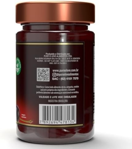 GELÉIA DE CEREJA NEGRA 100% FRUTA ZERO ADIÇÃO AÇÚCAR - PURO & LEVE 230G