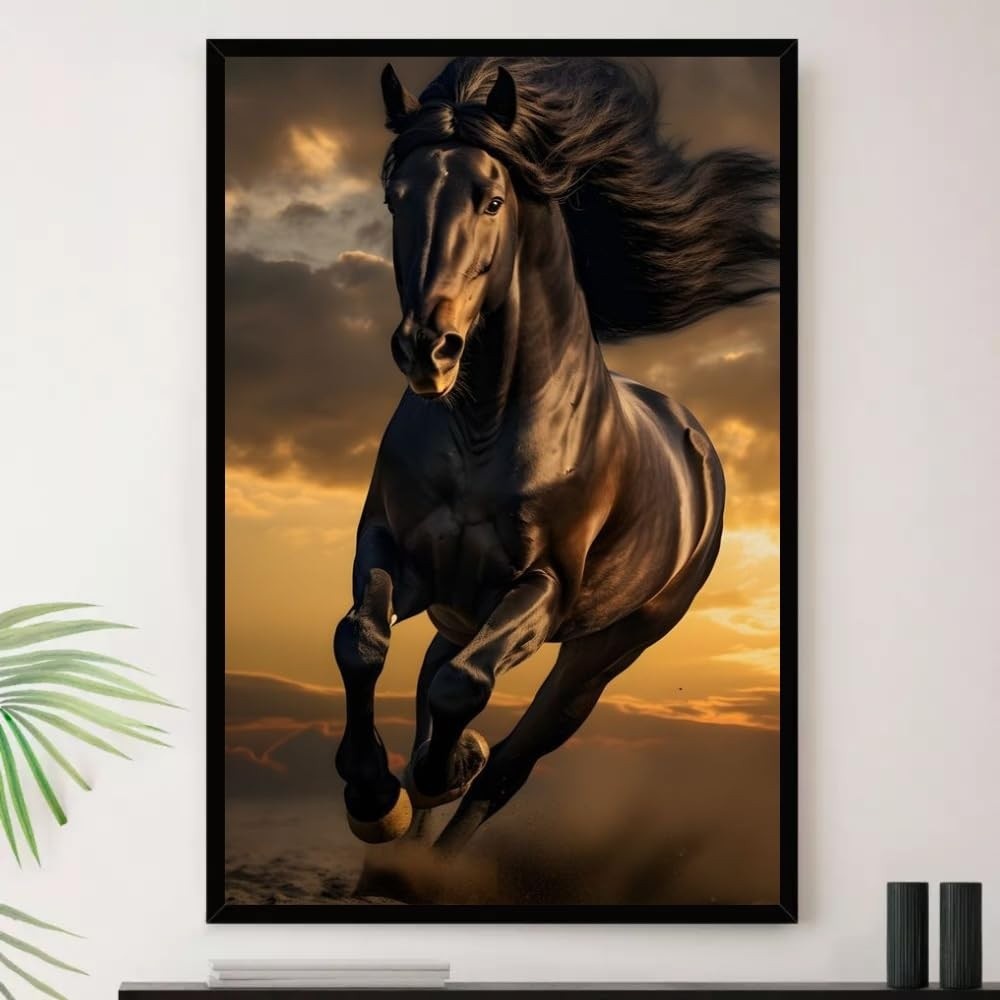 Quadro Decorativo Cavalo Marrom Corrida Forte A4 23x33cm - Moldura Premium com Impressão em Alta Definição