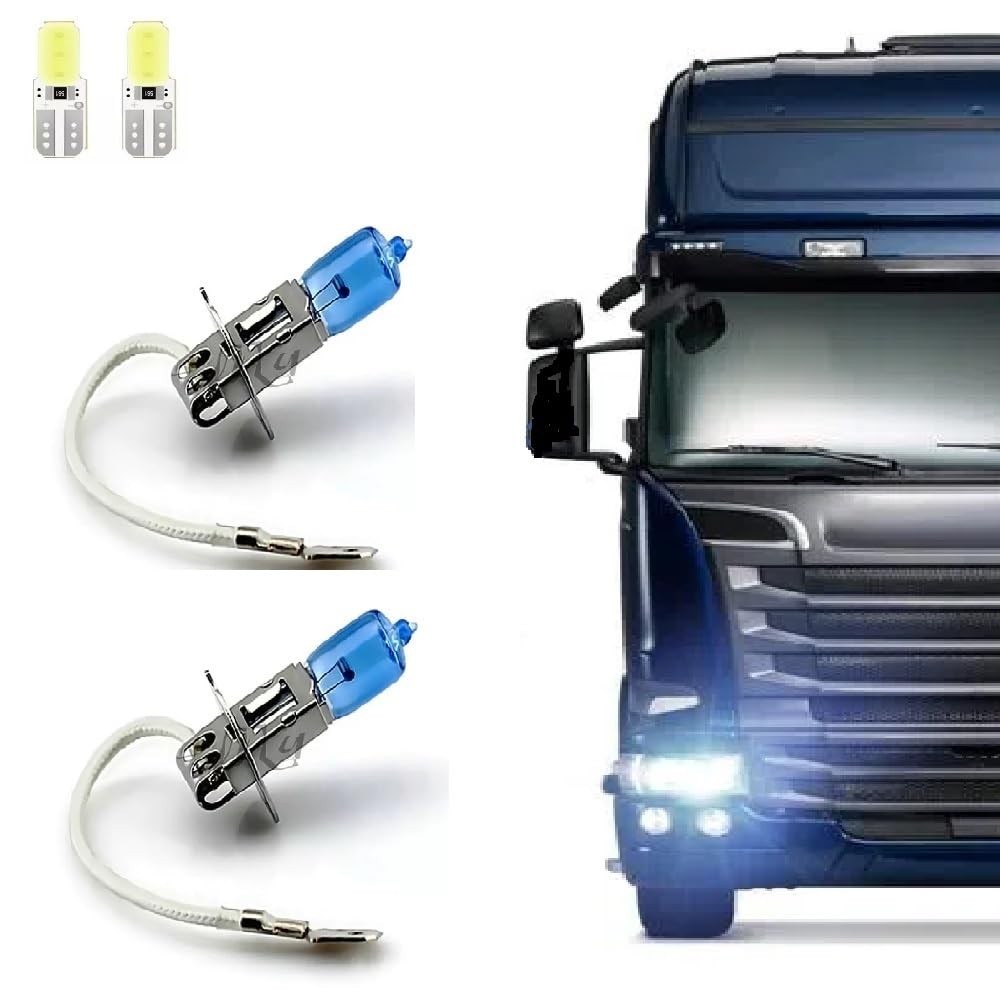 Kit 2 Lâmpadas H3 Super Branca 100W 24V 5000K + Lâmpadas T10 LED Brinde