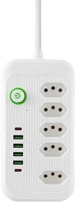 Power Extensão Elétrica Multifuncional: 5 Tomadas Universais + 4 USB + 2 Type-C | 2500W Bivolt | 2m