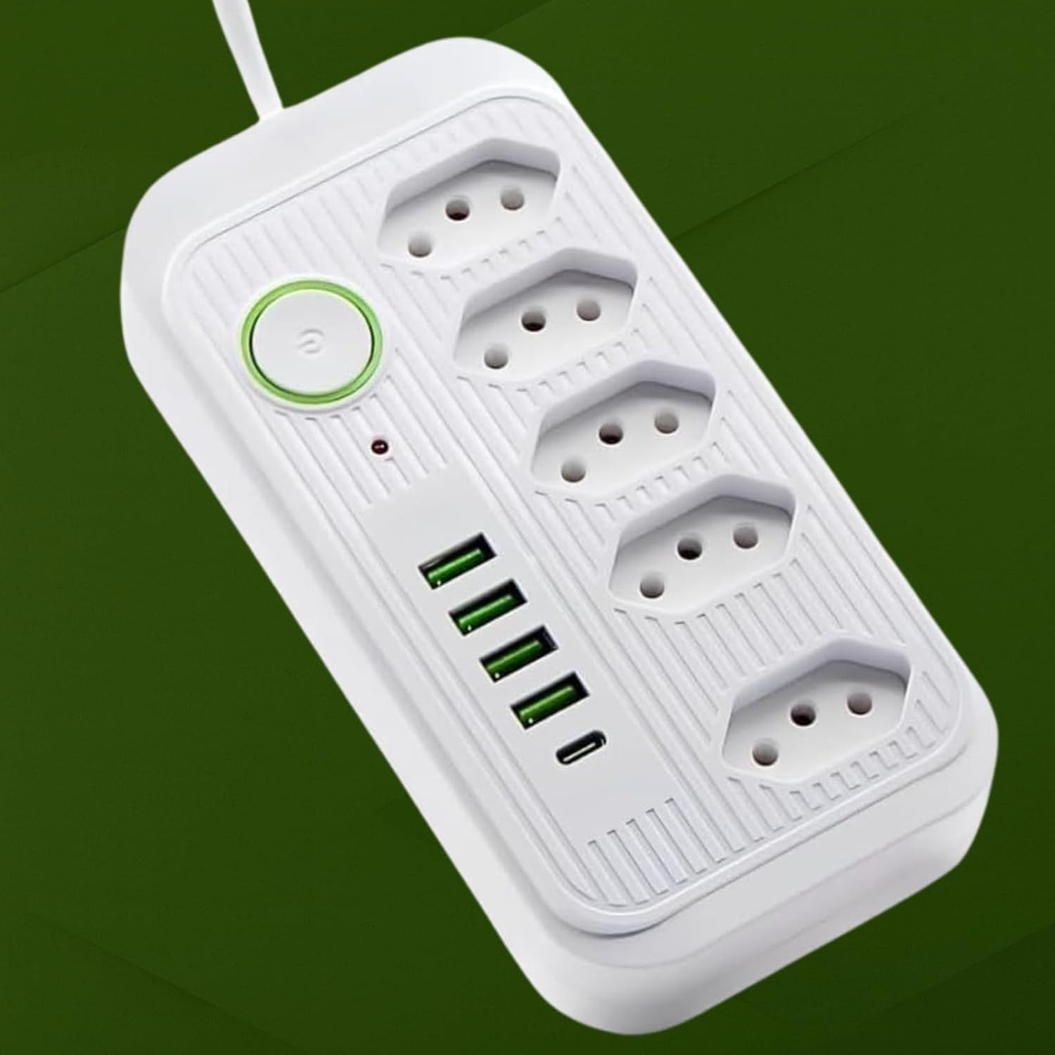 Régua de Energia Inteligente: 5 Tomadas, 4 USB + 1 USB-C, 2m, 2500W, Bivolt e Proteção