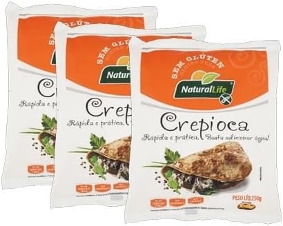 Crepioca Sem Glúten Natural Life contendo 3 pacotes de 250g cada