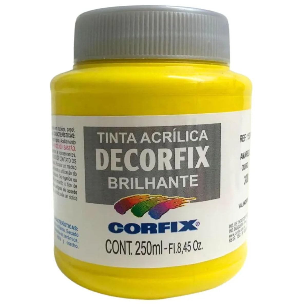 Tinta Acrílica Brilhante DECORFIX 250ml - Amarelo Ouro Vibrante (308)