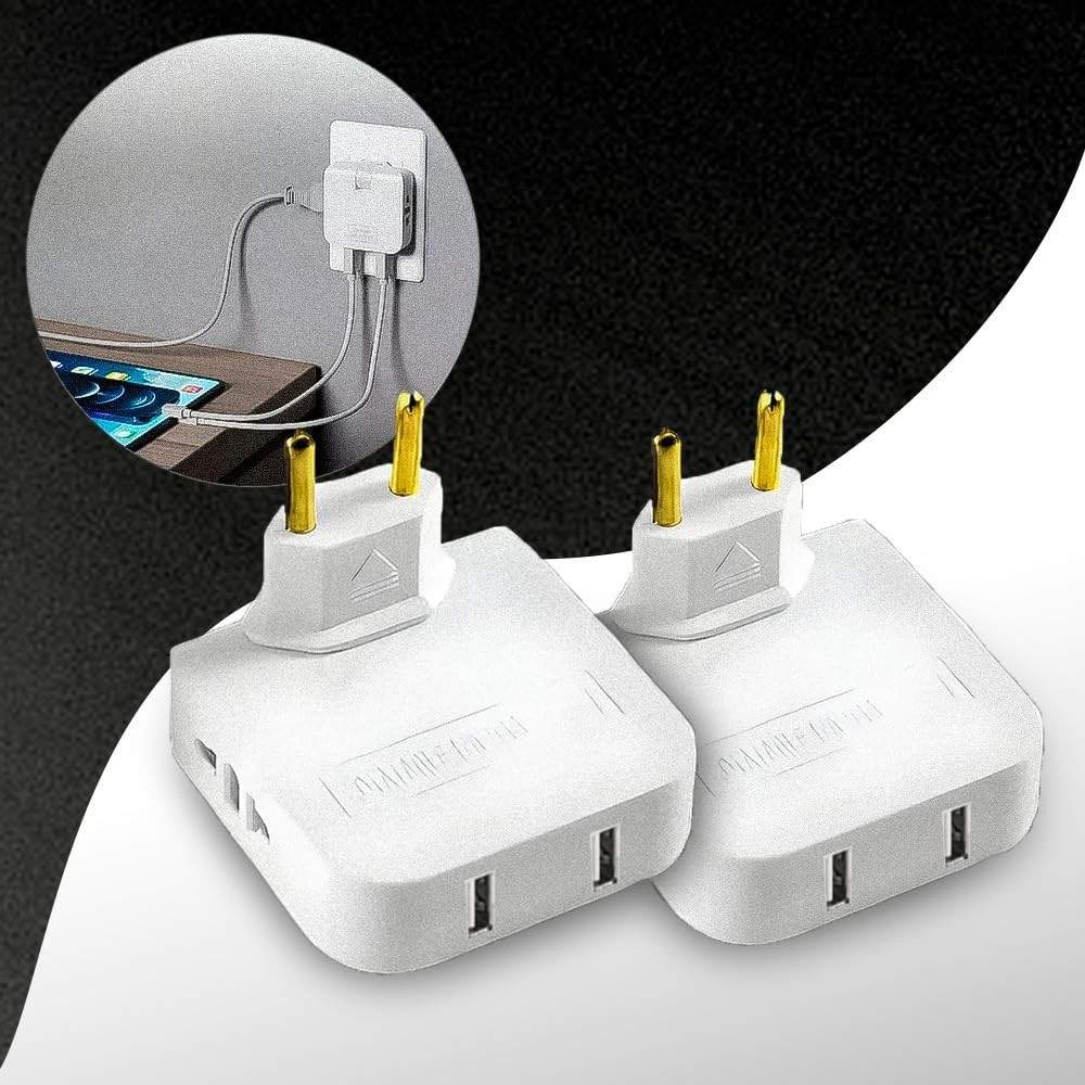 Kit 2 Adaptadores de Tomada T Articulado 2 Entradas 10A + 2 USB 250V - Conectividade Inteligente