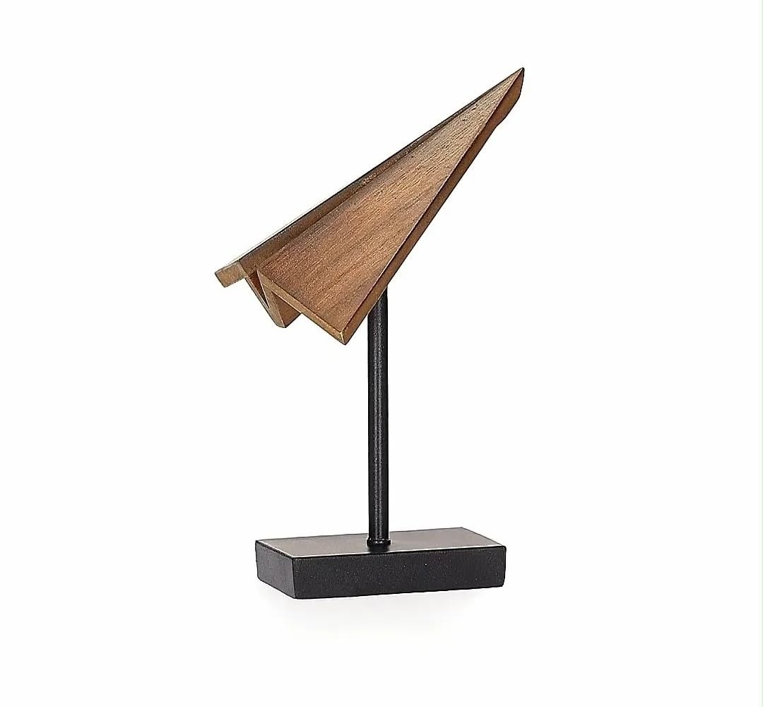 Escultura Decorativa de Avião em Madeira - Design Moderno Preto e Marrom, 25,5cm