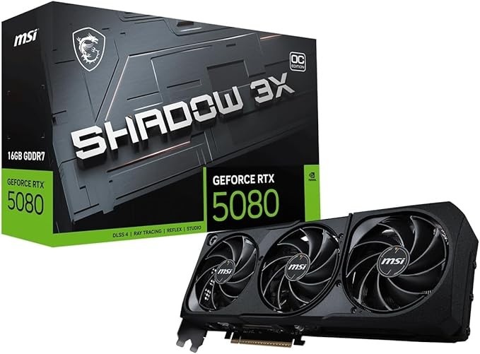 msi VGA GEFORCE RTX 5080 16G Shadow 3X OC RTX5080 16GB GDRR7 256 B DX12 PCIE 5.0 X16 (3XDP 1XHDMI)