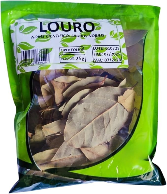 Louro Laurus Nobilis, Folhas Secas Naturais para Tempero, Verde, 25g, Validade 07/2028 Produto Orgânico