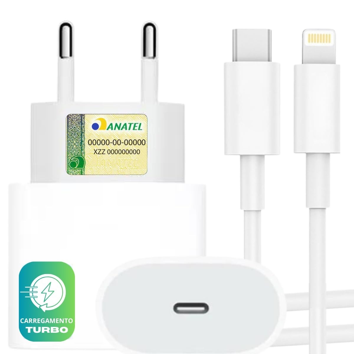 Carregador Turbo 25W USB-C p/ iPhone: Cabo Lightning Reforçado e Fonte Ultra Rápida