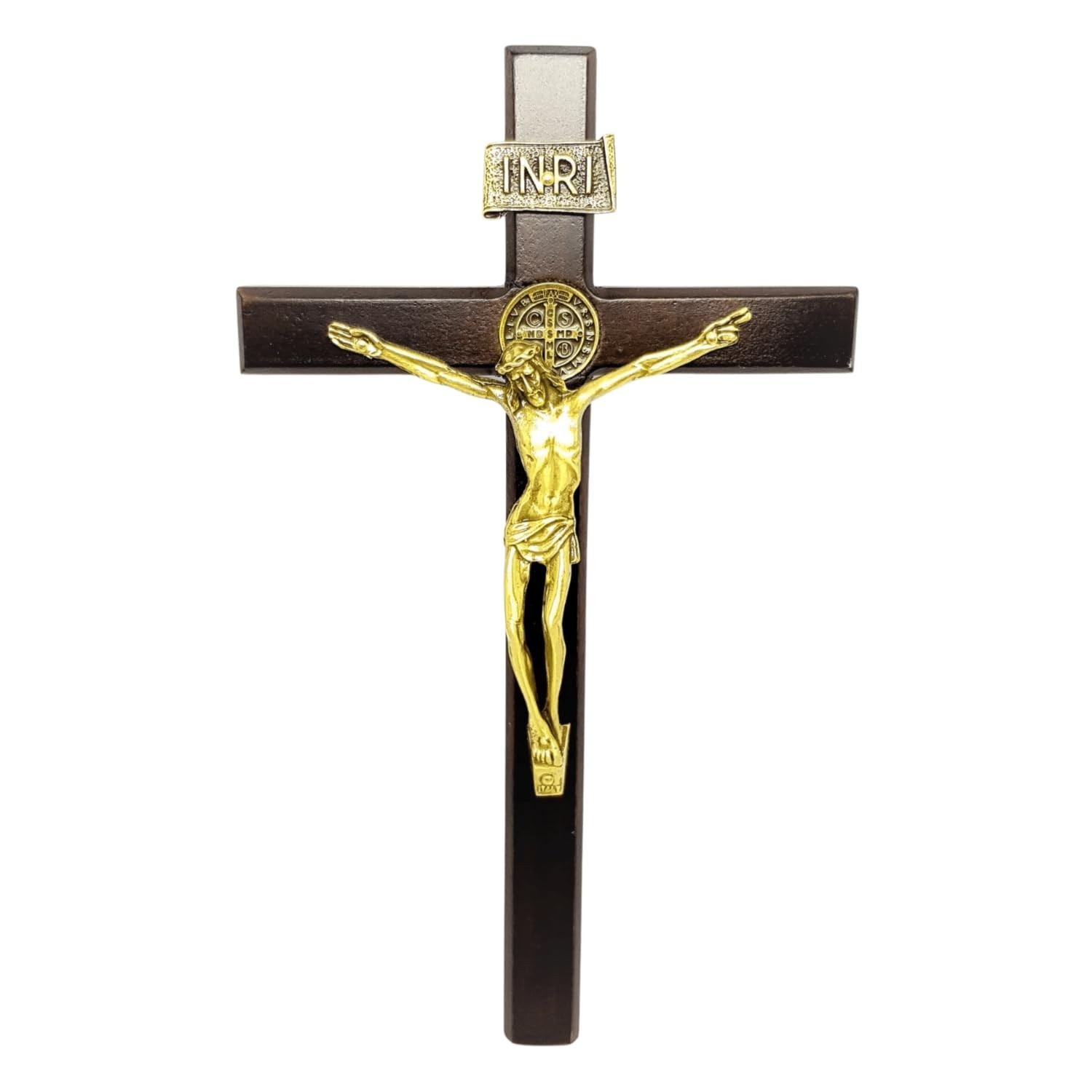 Crucifixo de Madeira São Bento 26 cm - Decoração Sagrada para Porta ou Parede