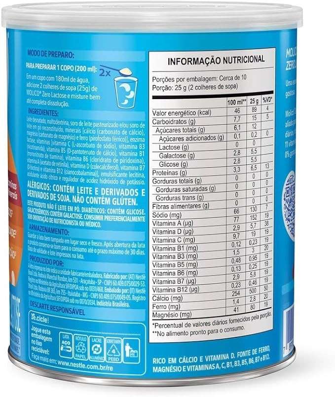 Molico Zero Lactose Composto Lácteo 260g