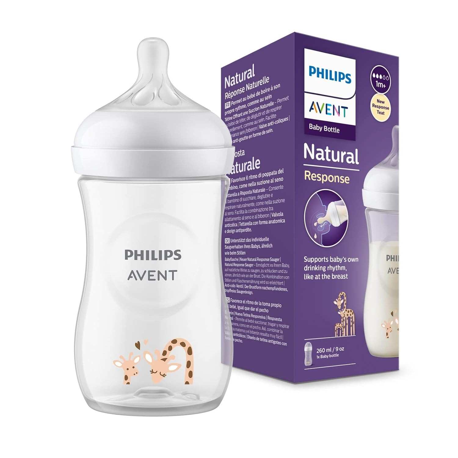 Garrafa Natural Philips Avent com Chupeta Responsiva 260ml - Decoração Girafa