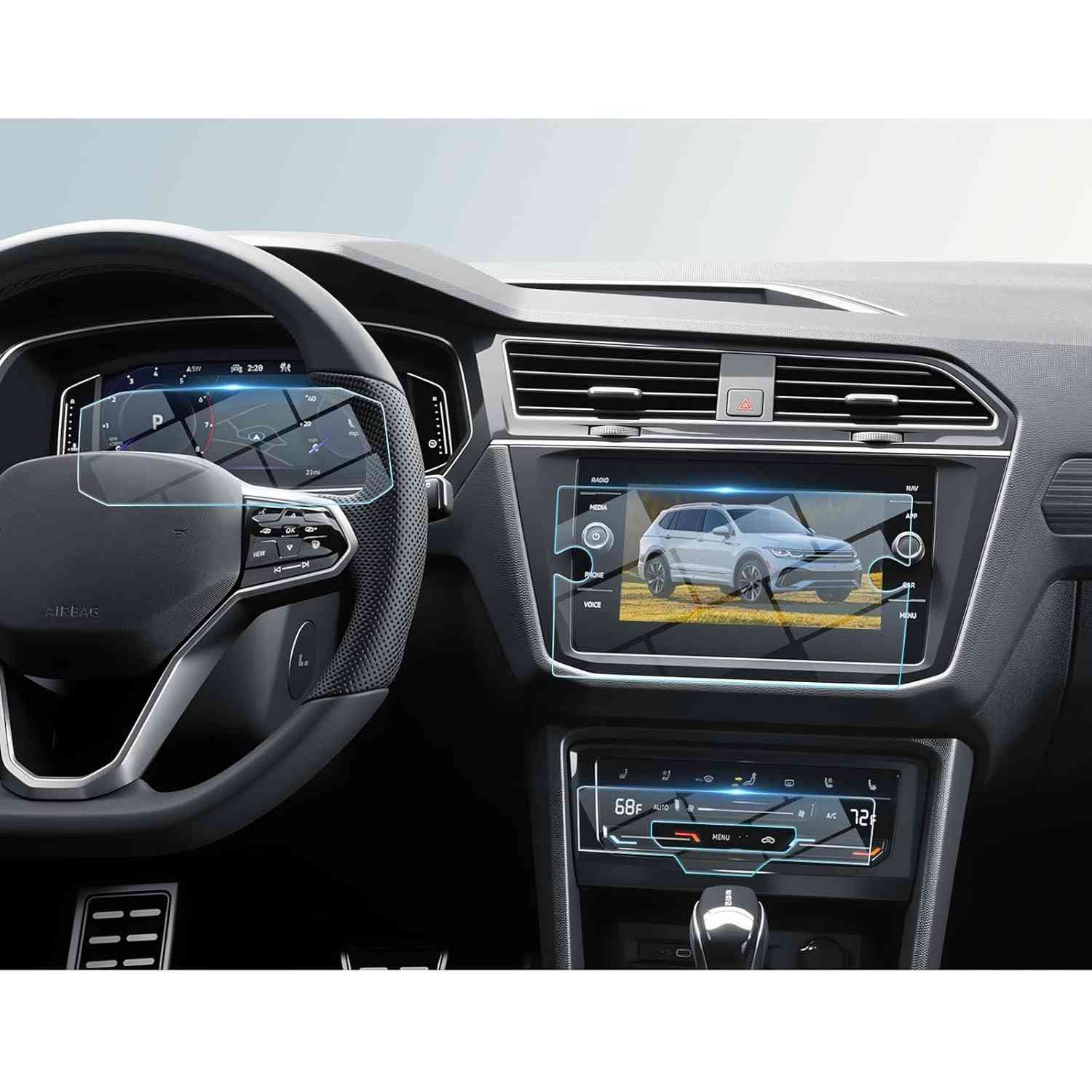 Kit 4 Protetores de Tela BIBIBO para VW Tiguan 2022-2024: 20.3cm Navi + 26cm Painel + AC