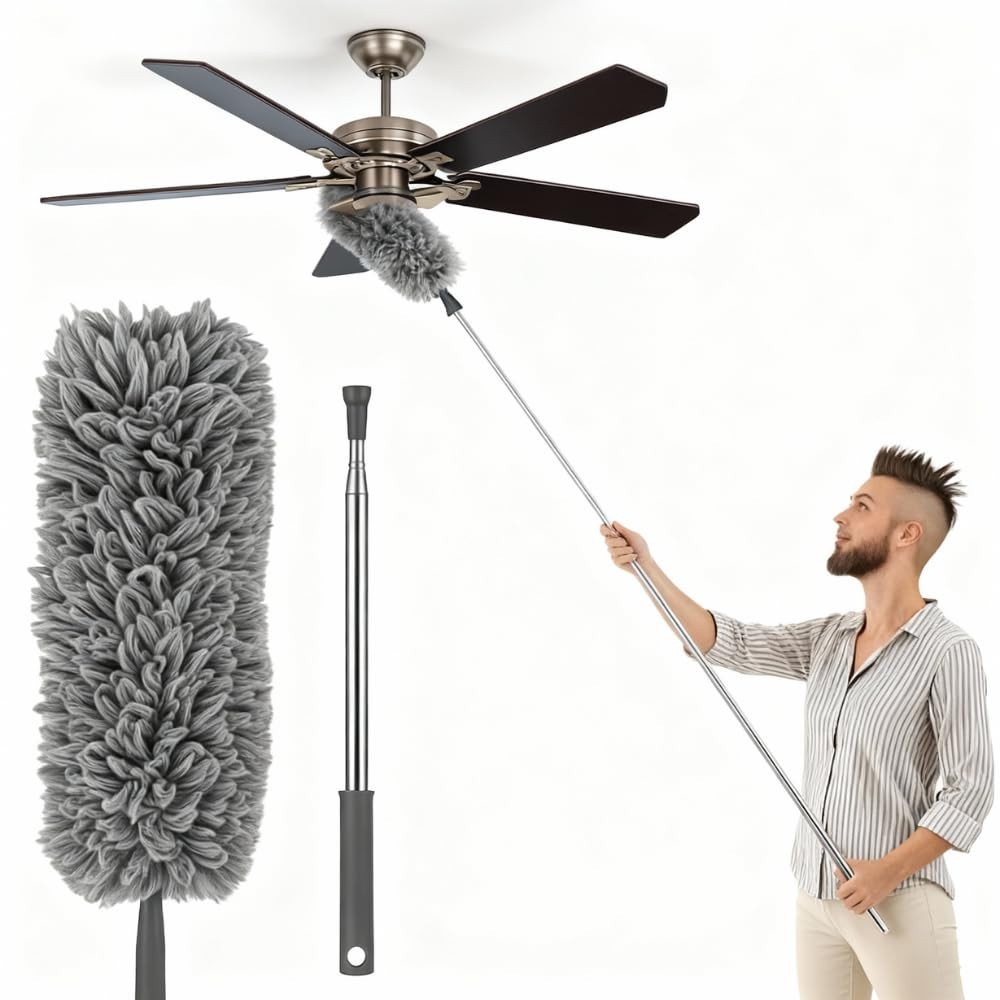 Espanador Extensível 2.80m com Microfibra Lavável - Limpeza de Teto, Persianas e Ventilador