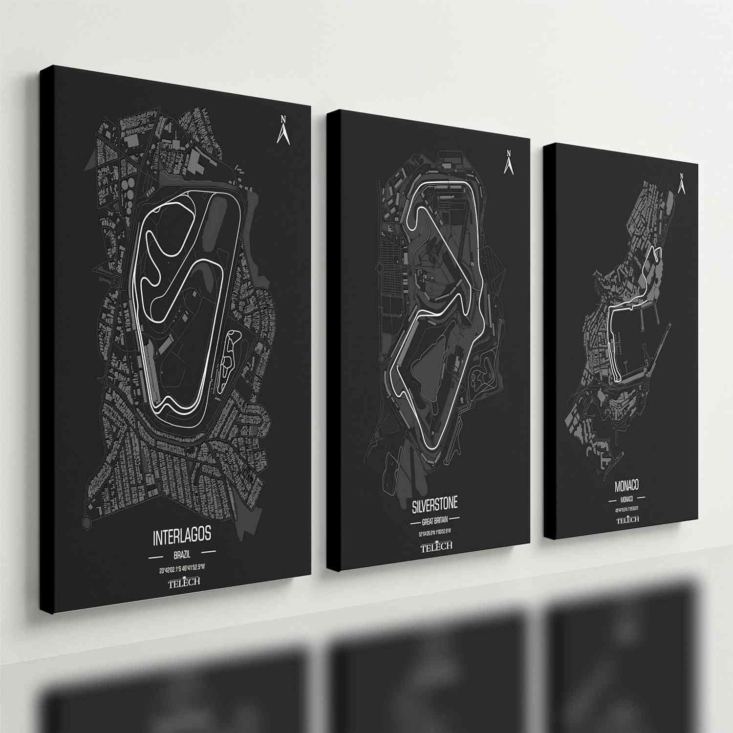 Kit 3 Quadros Decorativos Circuitos Fórmula 1 Interlagos Premium 28x20cm - Decore Sua Paixão Automotiva
