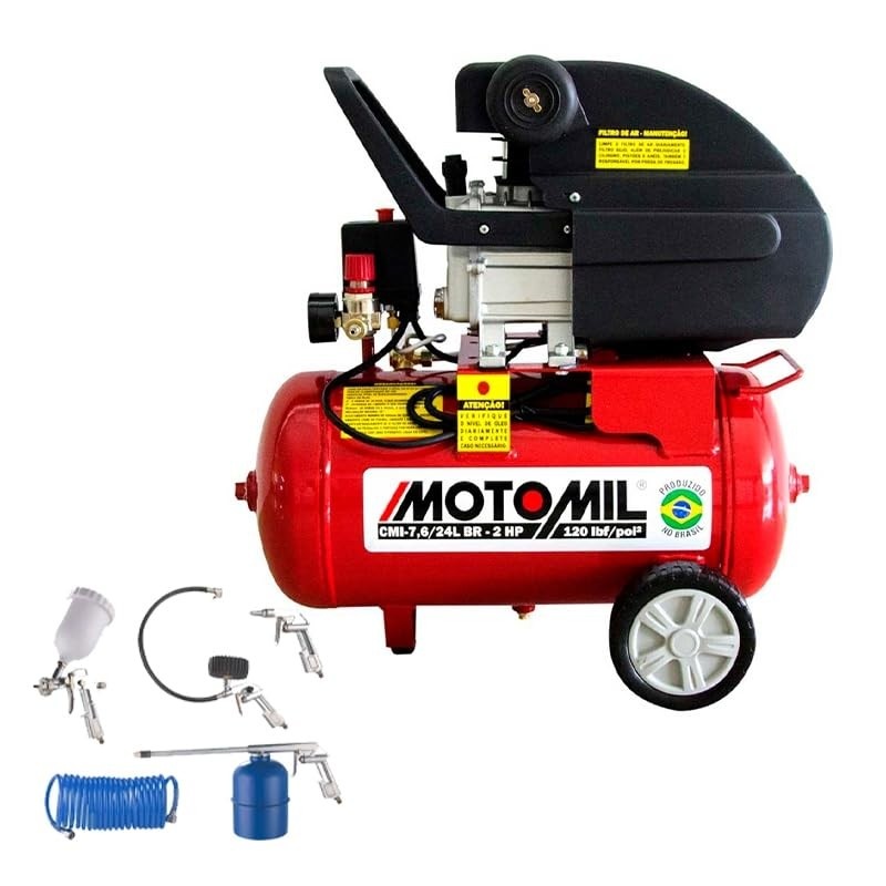 Motocompressor de Ar Motomil 7,6PCM 24L 2HP Monofásico 220V + Kit 5 Acessórios